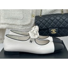 Chanel Lambskin & Metal Mary Janes G46149 White & Black 1122-2024
