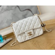 CHANEL Lambskin, Enamel & Gold-Tone Metal Mini Flap Bag AS1786 WHITE 2023
