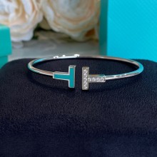 Tiffany T Diamond and Turquoise Wire Bracelet silver