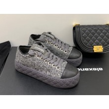 Chanel Fabric & Shiny Goatskin Dark Grey & Black Trainers G39105 2022