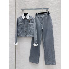CHANEL Grey & White Washed Out Denim jacket AND PANTS 2025