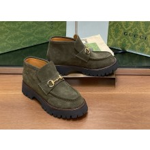 Gucci Women's/men's Sylke Horsebit suede Ankle Boot in green heel 4.5cm 2024