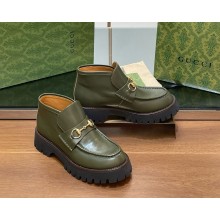 Gucci Women's/men's Sylke Horsebit leather Ankle Boot in green heel 4.5cm 2024