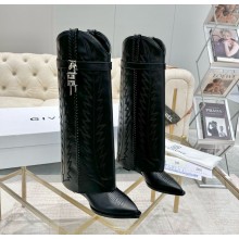 Givenchy Shark Lock Cowboy boots in leather with western pattern black heel 6cm 2024