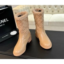 Chanel Suede&leather Calfskin flat Boots Beige heel 5.5cm  2024