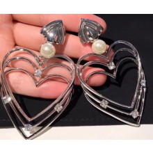 Balenciaga Heart and Pearl Earrings Silver