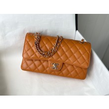 Chanel Medium Classic Flap Handbag A01112 in Caviar Leather orange with silver Hardware