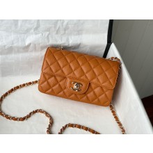 Chanel Mini Classic Flap Handbag A69900 in caviar leather orange with silver hardware
