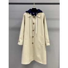 MIU MIU Reversible single-breasted Panama cotton and technical Pongé coat Clay/Navy 2025
