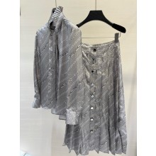 Louis Vuitton Buttoned Up Pleated shirt and Skirt gray 2025