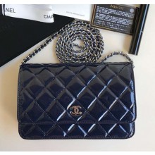 Chanel Patent Leather Classic Quilted WOC Bag Blue/Silver