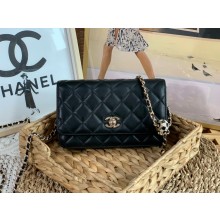 chanel Lambskin,enamel & Gold-tone Metal black wallet on chain bag AP1450 black 2023