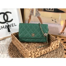 chanel Lambskin,enamel & Gold-tone Metal black wallet on chain bag AP1450 green 2023