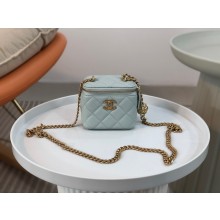 chanel mini Lambskin & Gold Metal Clutch with Chain A68139 blue 2023