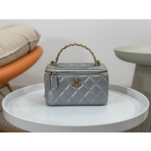 chanel Lambskin & Gold Metal Clutch with Chain A81230 SILVER2023
