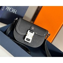 Dior men's Black Grained Calfskin Saddle Pouch with Strap 2023
