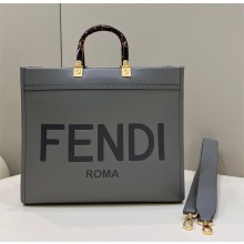Fendi Leather Sunshine Medium Shopper Tote Bag Gray 2021