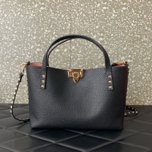 VALENTINO SMALL ROCKSTUD GRAINY CALFSKIN BAG WITH CONTRASTING LINING BLACK 2024