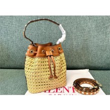 Valentino Garavani Rockstud raffia bucket bag 2024