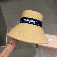miu miu logo printed Raffia hat black 2024