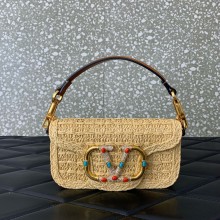 Valentino Garavani Small Locò RAFFIA SHOULDER BAG WITH JEWEL LOGO tan 2024