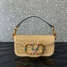 Valentino Garavani Small Locò RAFFIA SHOULDER BAG WITH JEWEL LOGO white 2024