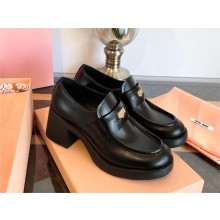 MIU MIU heel 7.5cm leather penny loafers black 2023