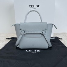 Celine mini belt pico Bag in grained calfskin bleu lin 2024