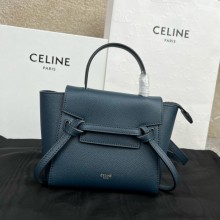 Celine mini belt pico Bag in grained calfskin navy blue 2024