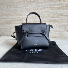 Celine mini belt pico Bag in grained calfskin black 2024
