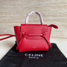 Celine mini belt pico Bag in grained calfskin red 2024
