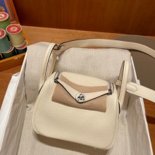 Hermes Mini Lindy 19cm Bag in original togo leather nata with silver hardware(handmade)
