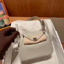 Hermes Mini Lindy 19cm Bag in original togo leather gris perle with silver hardware(handmade)
