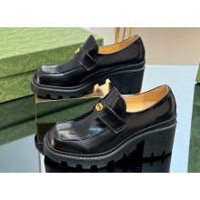 Gucci Heel 5.5cm Lug Loafer Black with Gold Double G 2023