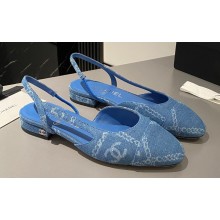 Chanel Heel 1.5cm Flat Slingbacks Print Denim Dark Blue 2023