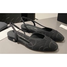 Chanel Heel 1.5cm Flat Slingbacks Print Denim Black 2023