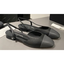Chanel Heel 1.5cm Flat Slingbacks Leather Black/Gray 2023