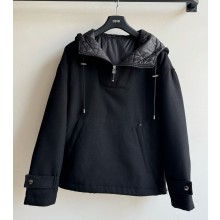 Dior Macrocannage Anorak with Sailor Collar Black Virgin Wool Grain de Poudre and Silk 1101-2024