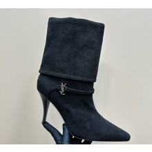 Saint Laurent Niki Logo Detailed Ankle Boots suede leather in black 1031-2024