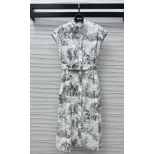Dior Mid-Length Shirtdress White Cotton and Silk Poplin with Black Toile de Jouy Scotland Motif  1101-2024