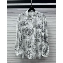 Dior Long Blouse White Cotton Muslin with Black Toile de Jouy Scotland Motif 1101-2024
