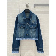 MIU MIU NAVY Washed denim blouson jacket 2025