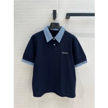 MIU MIU NAVY Piqué and poplin polo shirt 2025