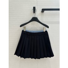 MIU MIU NAVY Pleated batavia miniskirt 2025