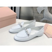 MIU MIU heel 1.5cm patent leather loafers with pearls white 2023