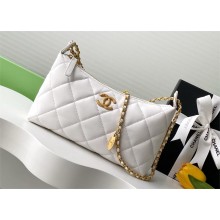 CHANEL Metallic Calfskin & gold-Tone Metal Hobo Handbag AS5528 white 2025