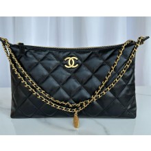 CHANEL Metallic Calfskin & gold-Tone Metal large Hobo Handbag AS5498 black 2025