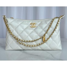 CHANEL Metallic Calfskin & gold-Tone Metal large Hobo Handbag AS5498 white 2025