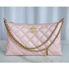 CHANEL Metallic Calfskin & gold-Tone Metal large Hobo Handbag AS5498 pink 2025