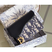 Dior Saddle Bloom Card Holder Blue Dior Oblique Jacquard and Smooth Calfskin 1112-2024